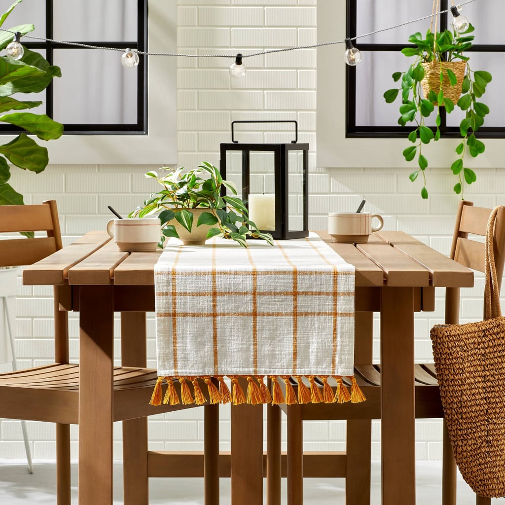 A Cotton Table Runner: Grid Pattern Cotton Table Runner
