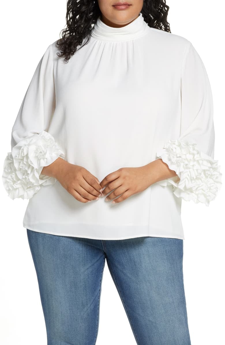 Vince Camuto Shirred Detail Ruffle Sleeve Blouse
