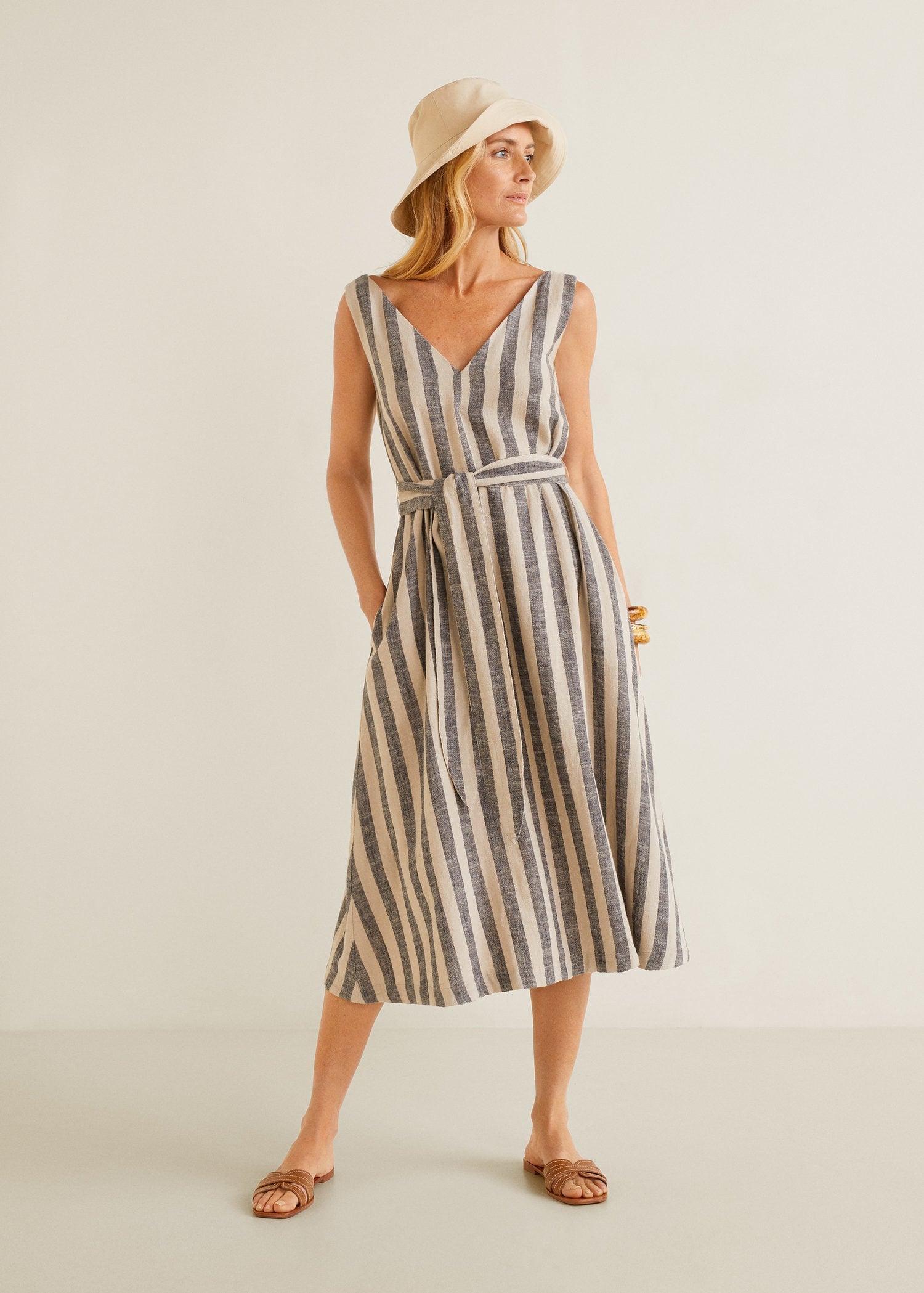mango striped linen dress