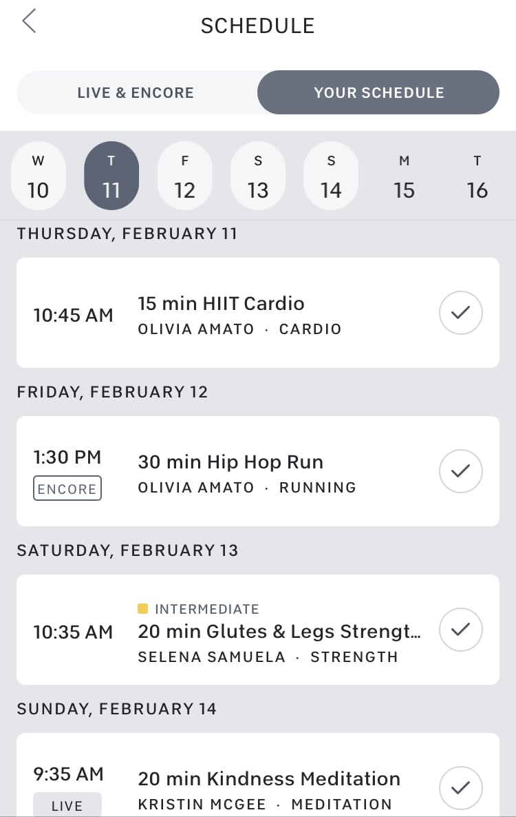 Peloton app workout schedule best sale