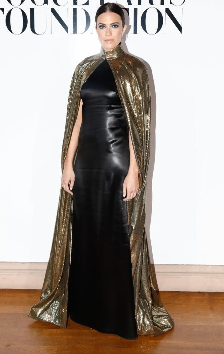 Mandy Moore In Gold Cape In Paris Popsugar Fashion