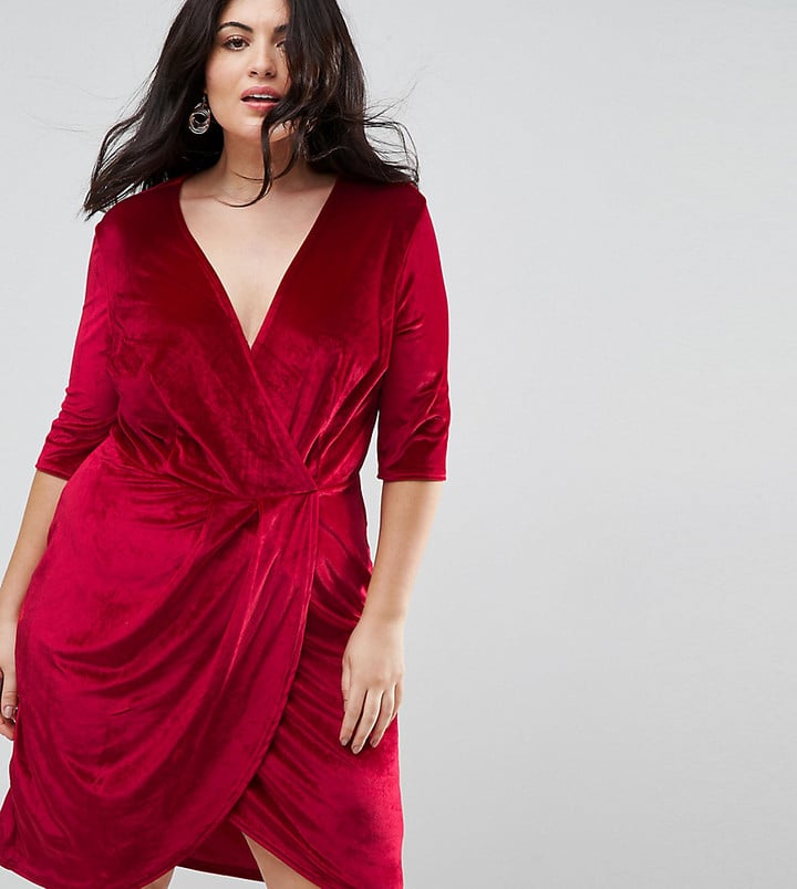 Club L Plus Velour Wrap Front Dress