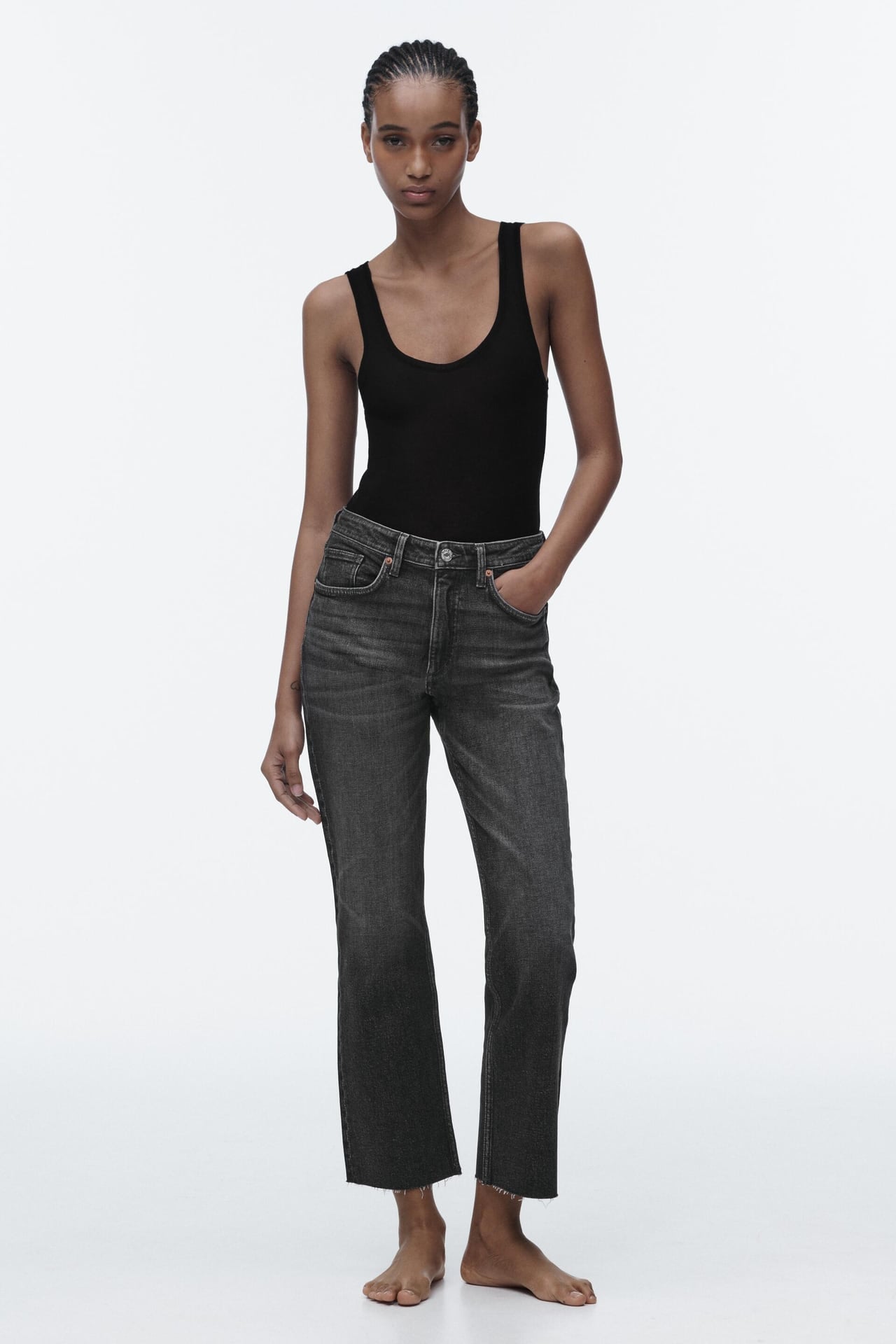TRF MID-RISE FLARE CROPPED JEANS - Black