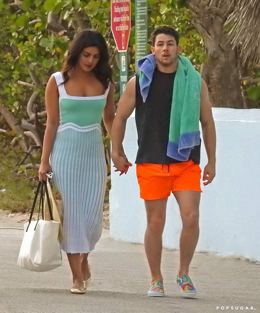 Priyanka Chopra Blue Dress Miami With Nick Jonas