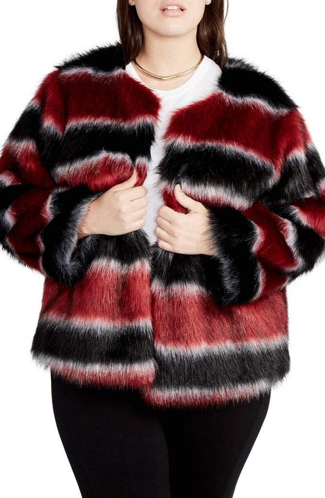 Rachel Roy Stripe Faux Fur Coat