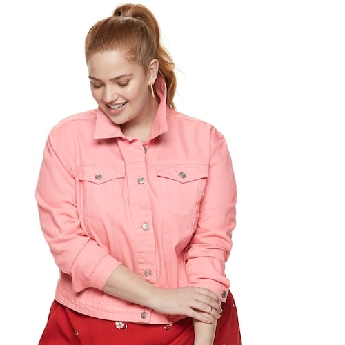 plus size pink denim jacket