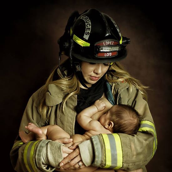 Firefighter Mom Breastfeeding in Uniform