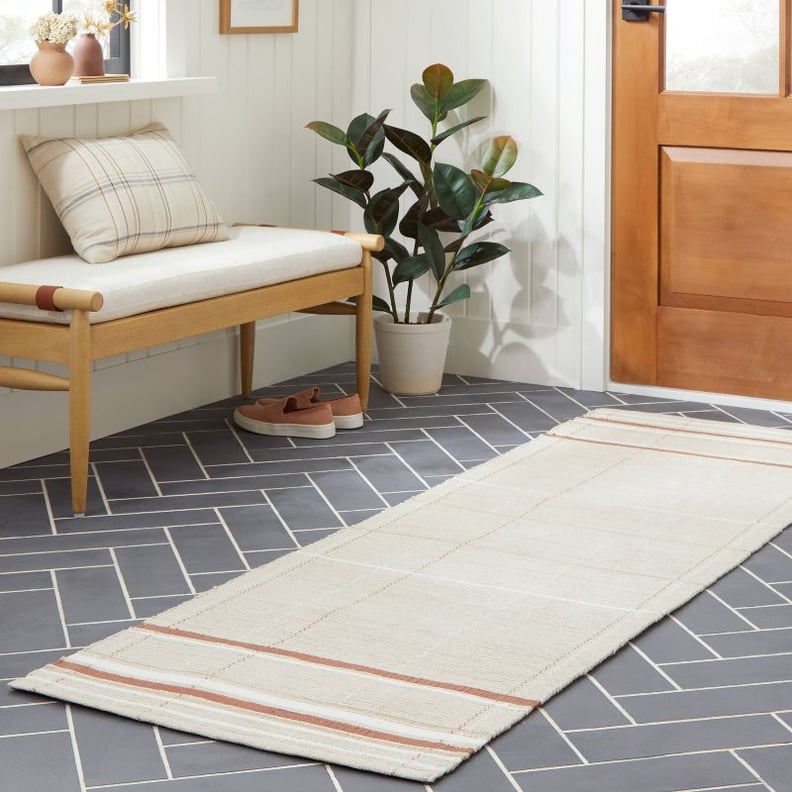 A Tri-Pattern Runner Rug: Hearth & Hand With Magnolia Scatter Stripe Rug