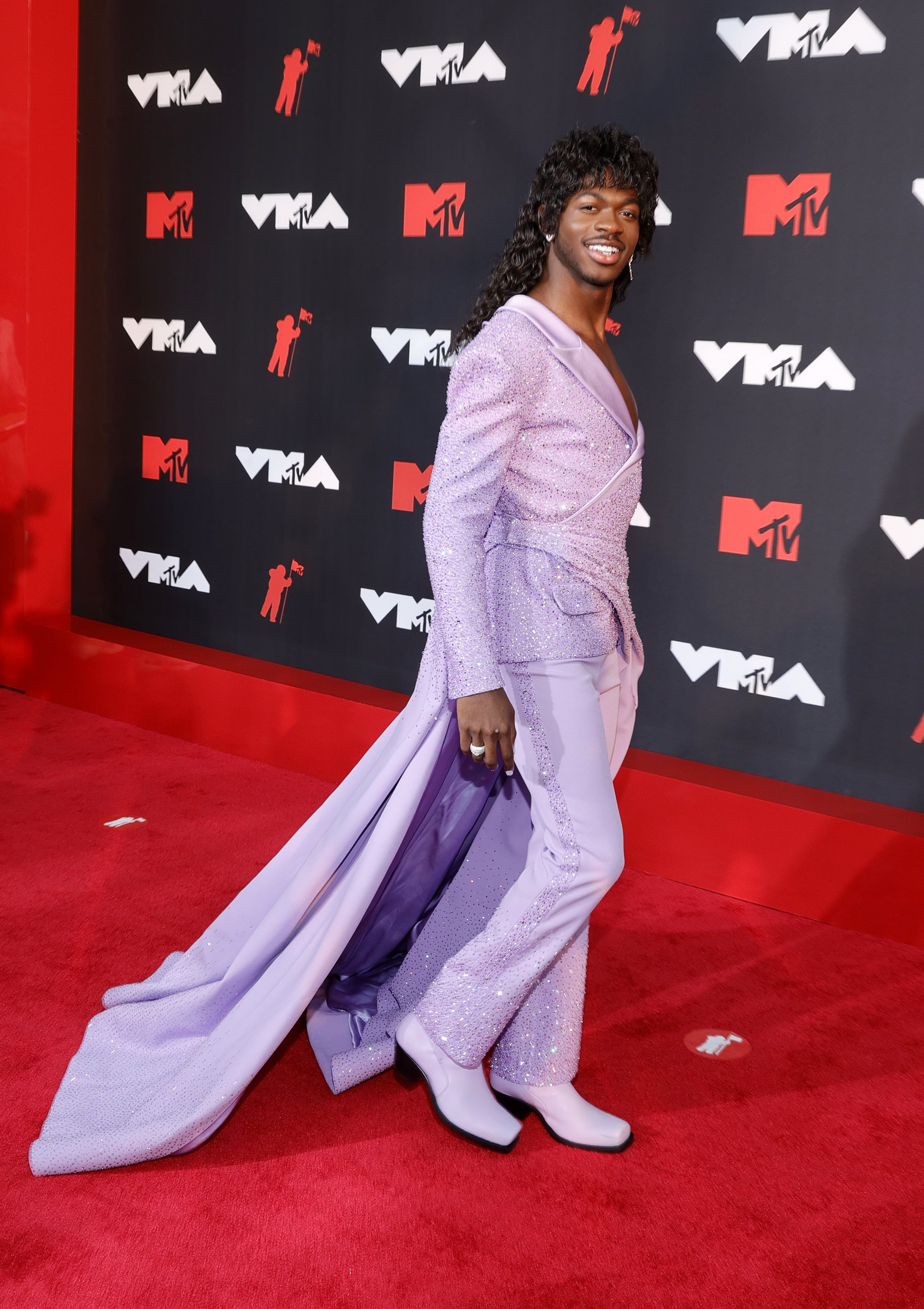 Fashion, Shopping & Style | Lil Nas X Lit the VMAs Red Carpet Up With  Purple in His Fabulous Embellished Suit | POPSUGAR Fashion Photo 19
