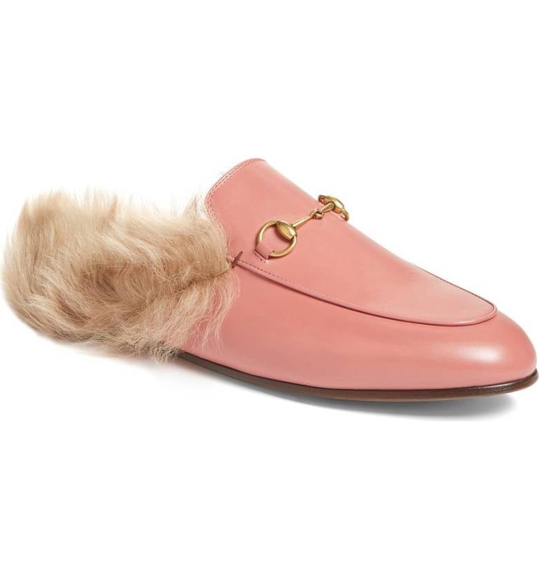 gucci pink fur loafers