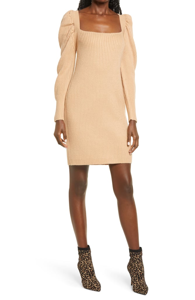 WAYF Leland Long Sleeve Tie Back Sheath Sweater Dress