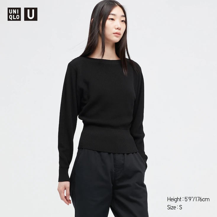 A Black Sweater: Uniqlo U High Twisted Cotton Boat Neck Long-Sleeve Sweater