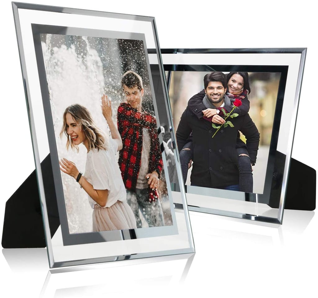 6x8 Glass Picture Frame, Silver Mirrored For Photo Display Stand on Tabletop, Pack of 2