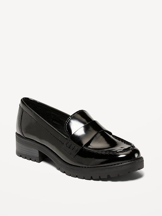 Chunky loafers with faux leather heels