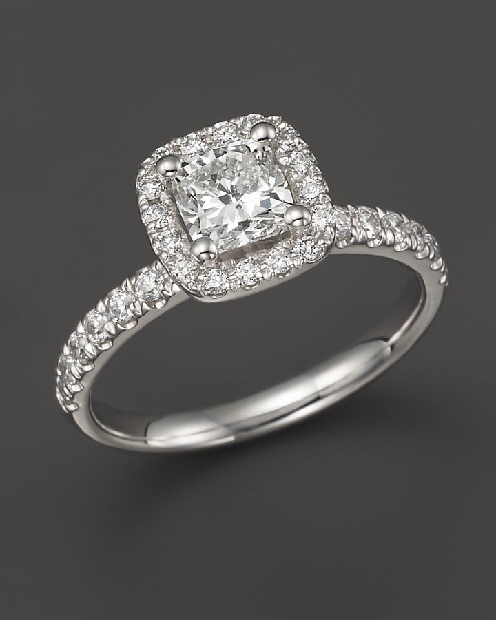 Bloomingdale's Diamond Cushion Cut Halo Engagement Ring With Pave Band in 18K White Gold, 1.50 ct. t.w. ($14,375)