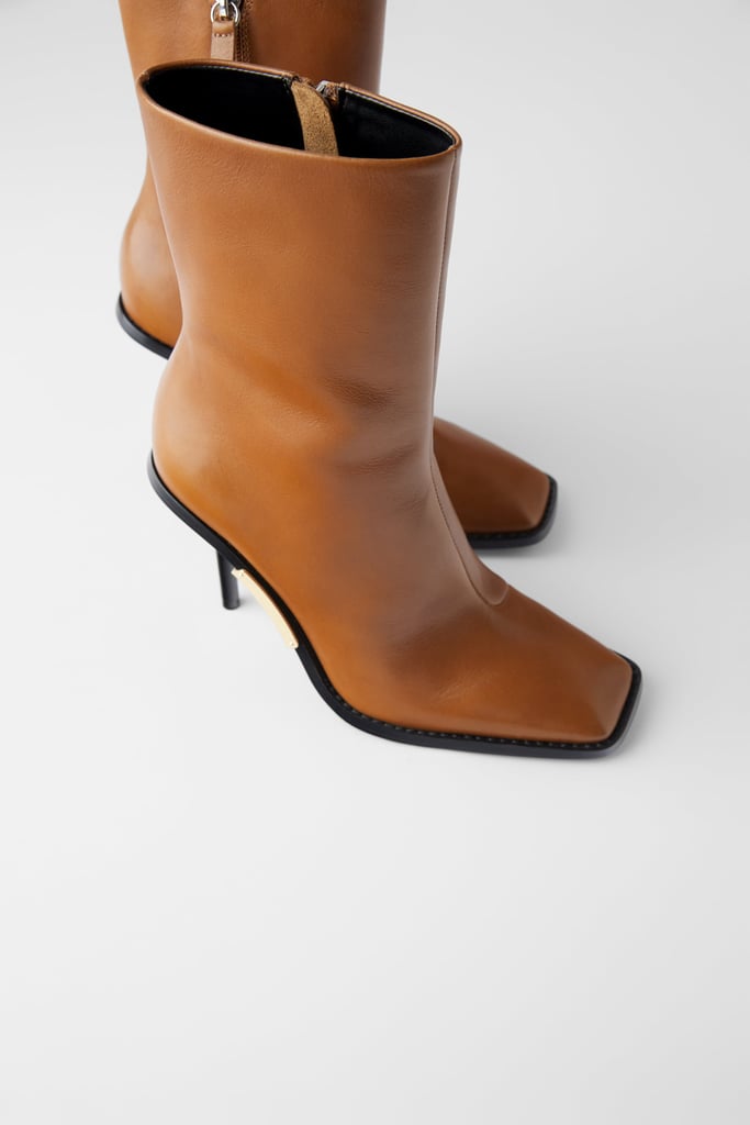 Zara Heeled Leather Square Toe Ankle Boots