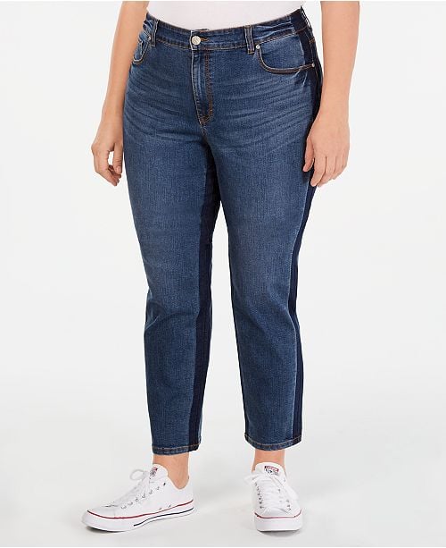 Style & Co. Plus Size Tummy-Control Slim-Leg Two Tone Jeans