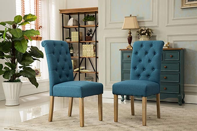 Roundhill Furniture Habit Solid Wood Tufted Parsons Dining Chairs (Set of 2)