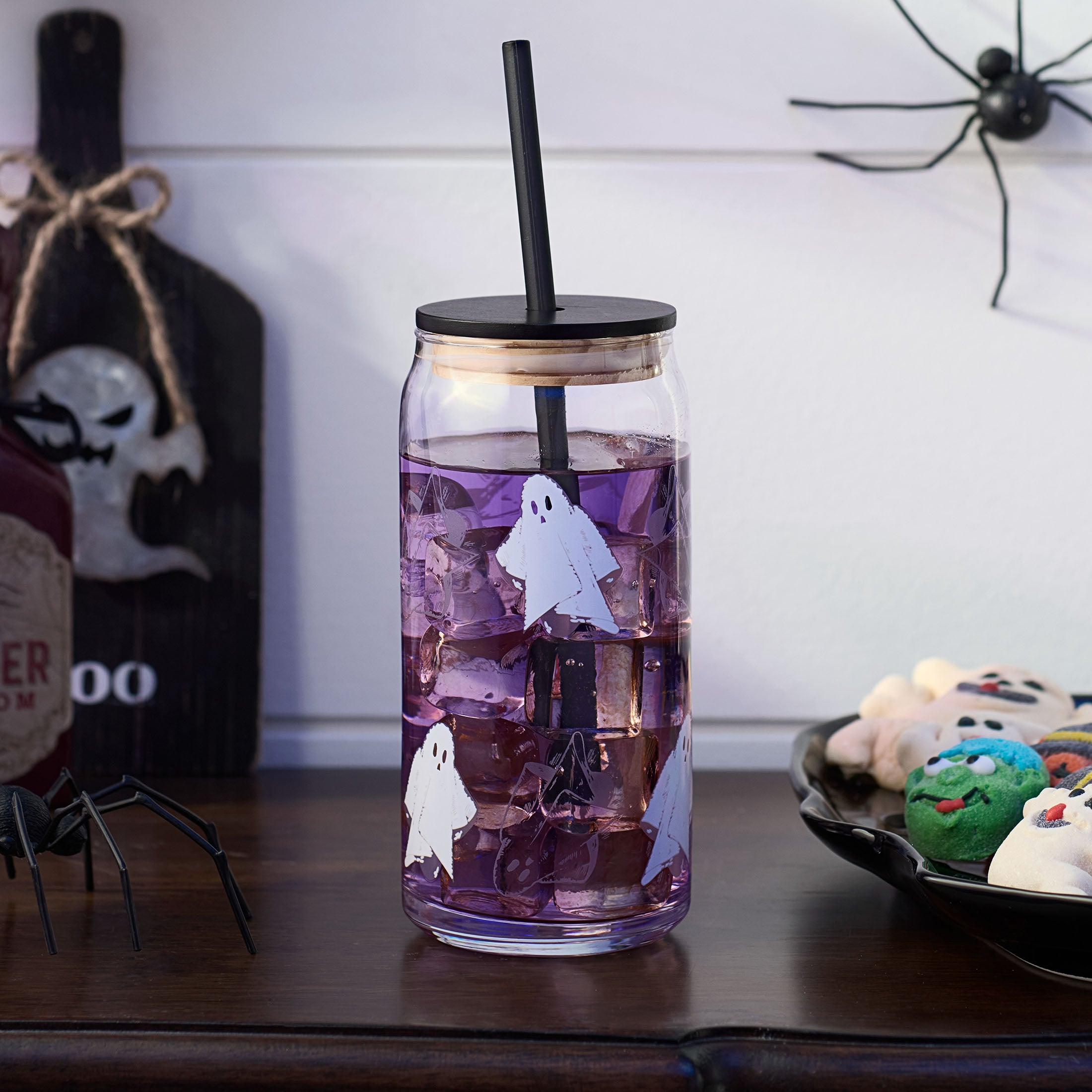 Other, 16 Oz Glass Cup With Wooden Lid And Straw Christmas Ghost