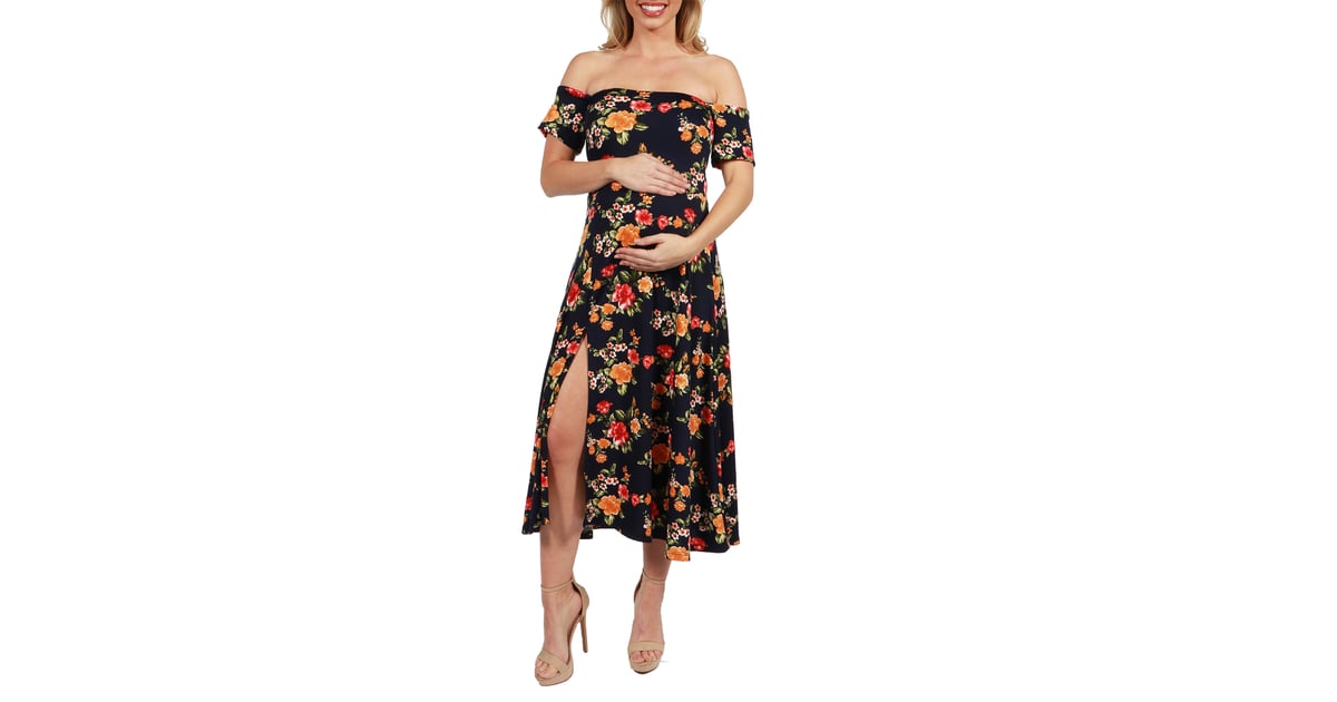 Eleanor Black Floral Side Slit Maternity Dress Walmartcom Best