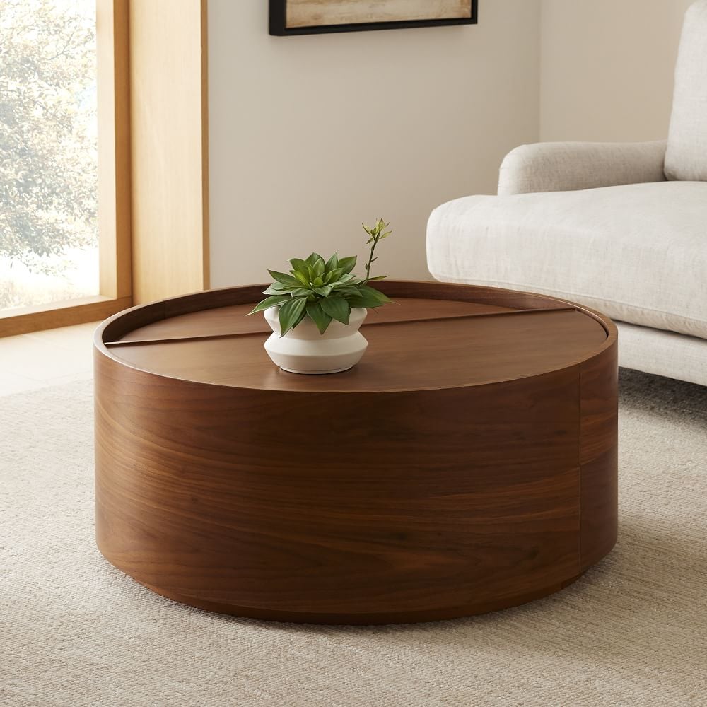 A Place to Store Blankets West Elm Volume Round Storage Coffee Table