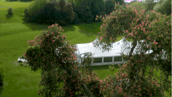 The show takes place in a giant white tent in the English countryside.