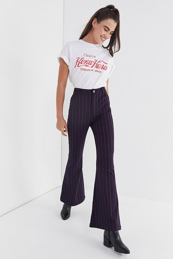 Black  White Pin Striped Bell Bottom Stretch Flares  Run and Fly