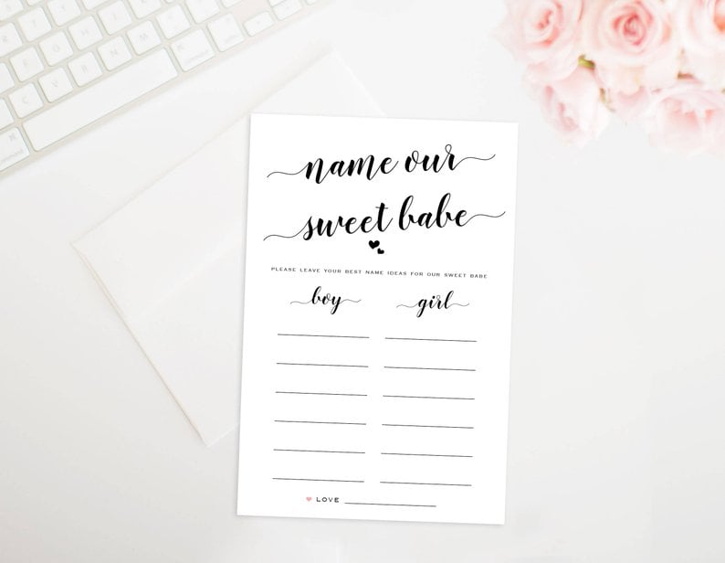 Name Our Sweet Babe Printable Baby Shower Game Printable Baby