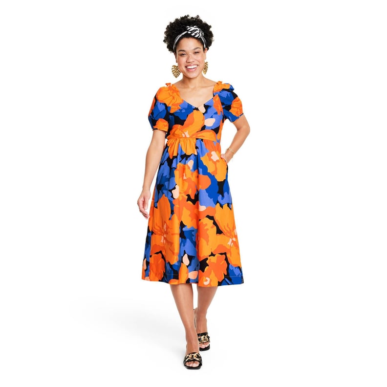 A Floral Midi Dress: Tabitha Brown For Target Floral Print Puff Sleeve Tie-Back Midi Dress