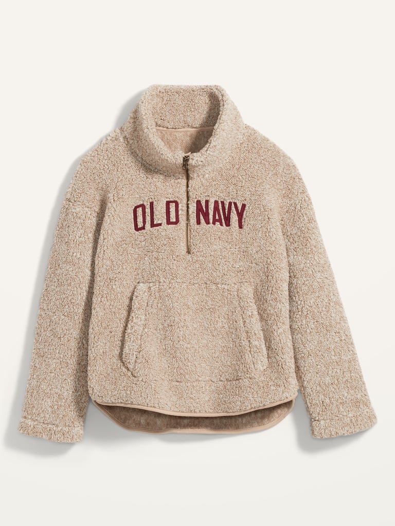 Old Navy Loose Cosy Sherpa Logo Half-Zip Sweatshirt