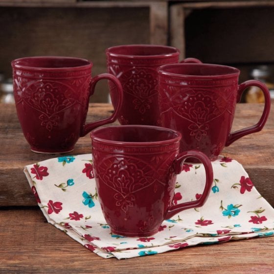 The Pioneer Woman Farmhouse Lace Mug Set 4-Pack Multiple Colors 