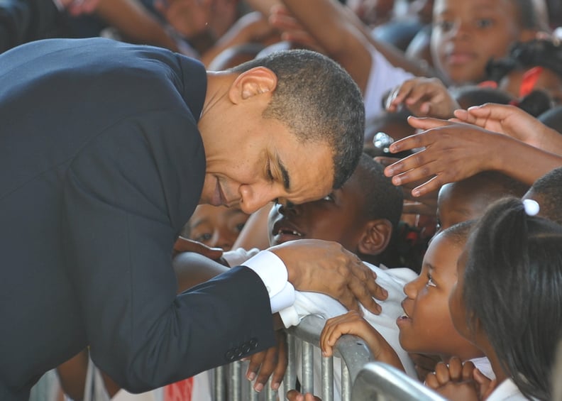 When he leaned over to listen to a student from the Dr. Martin Luther King Charter School in New Orleans