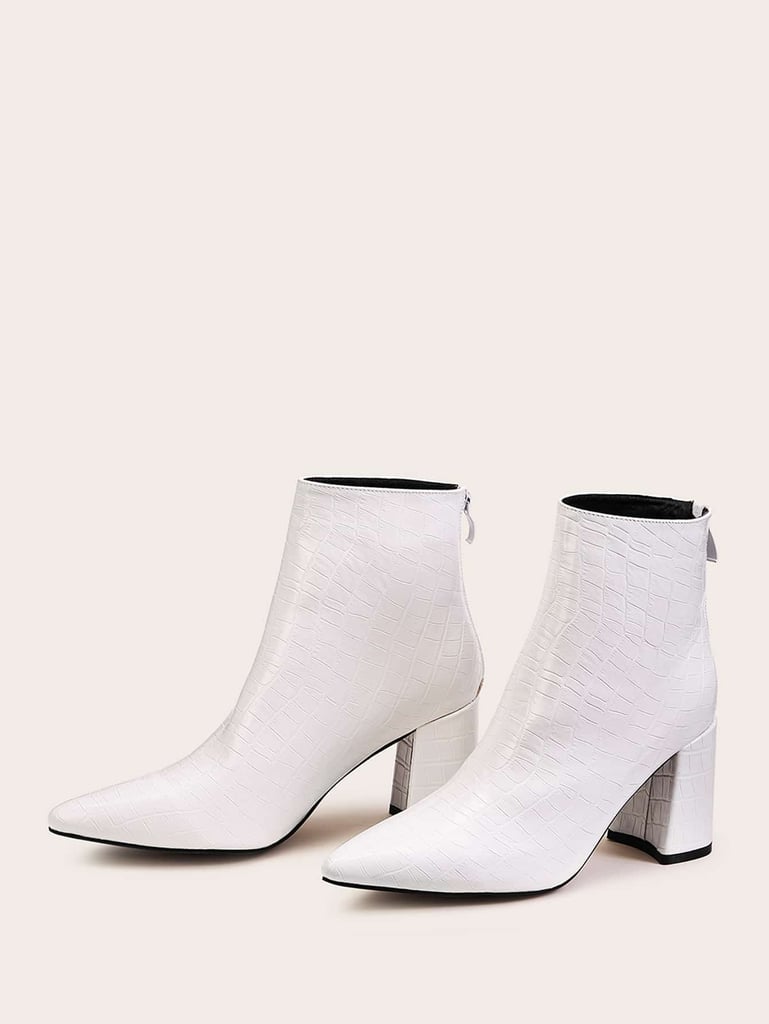 Shein Point Toe Croc Embossed Zip Back Boots