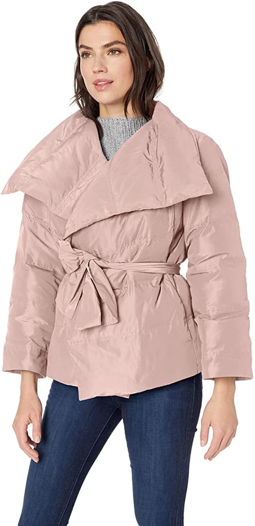Lark & Ro Long Sleeve Short Puffer Coat with Wrap in Pink