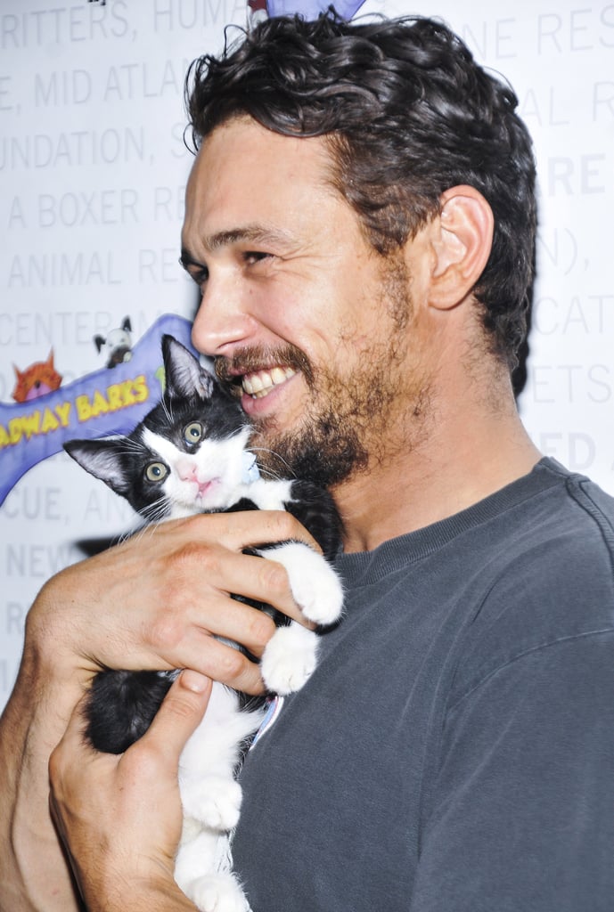 James Franco snuggled up to kitten Totes Magotes at the Broadway