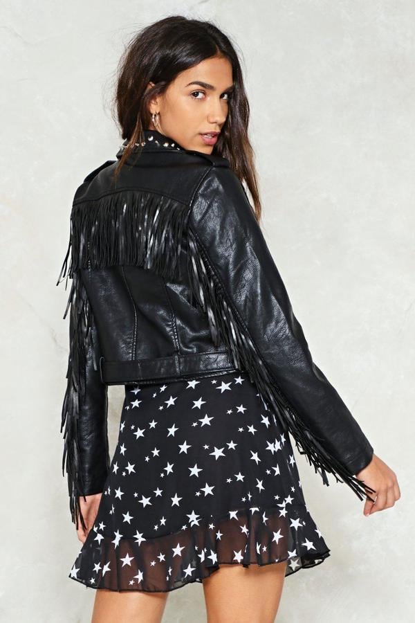 Nasty Gal Fringe Jacket | Selena Gomez Fringe Leather Jacket | POPSUGAR ...