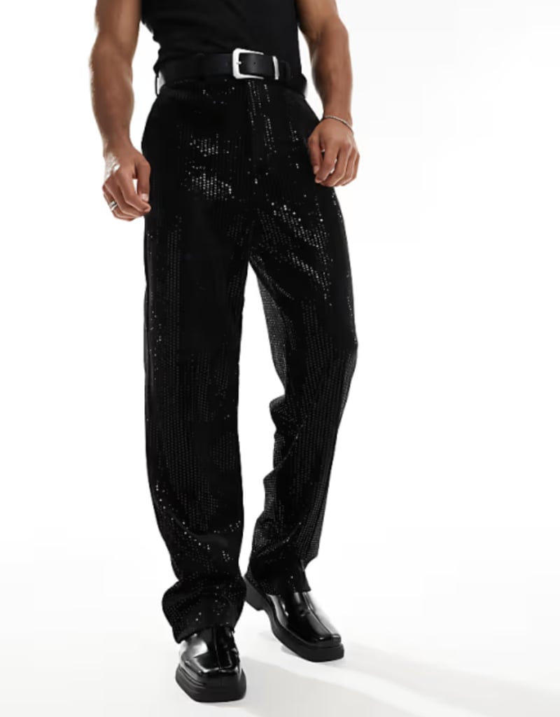 ASOS Design Straight Pants in Black Sequin
