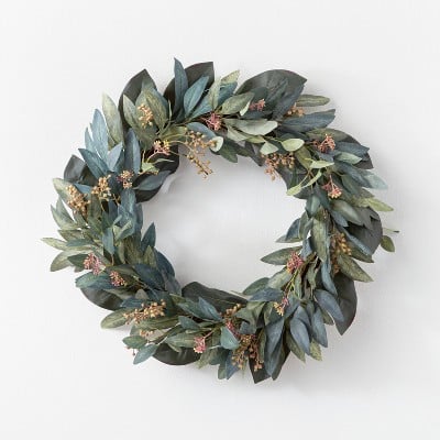 Threshold 26" Artificial Olive/Eucalyptus Leaf with Berry Wreath