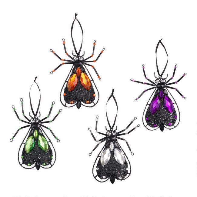Jeweled Metal Fly Ornaments Set of Four Best Halloween Decor From