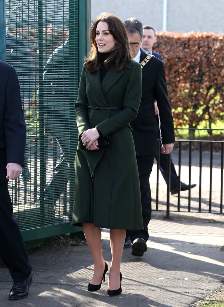 Kate slipped into her go to suede court shoes Kate Middleton #39 s Green
