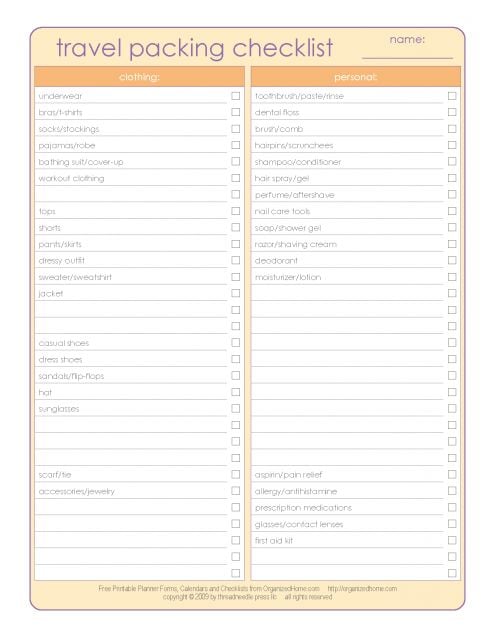 Packing Checklist for Vacation Printable