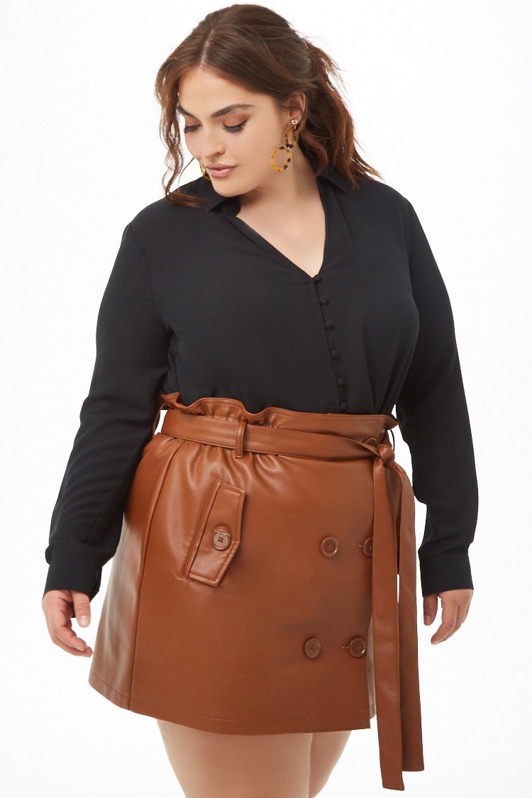 Plus-Size Faux Leather Mini Skirt