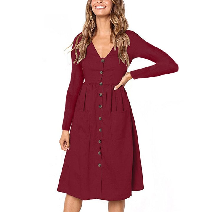 JustVH V-Neck Casual Midi Dress