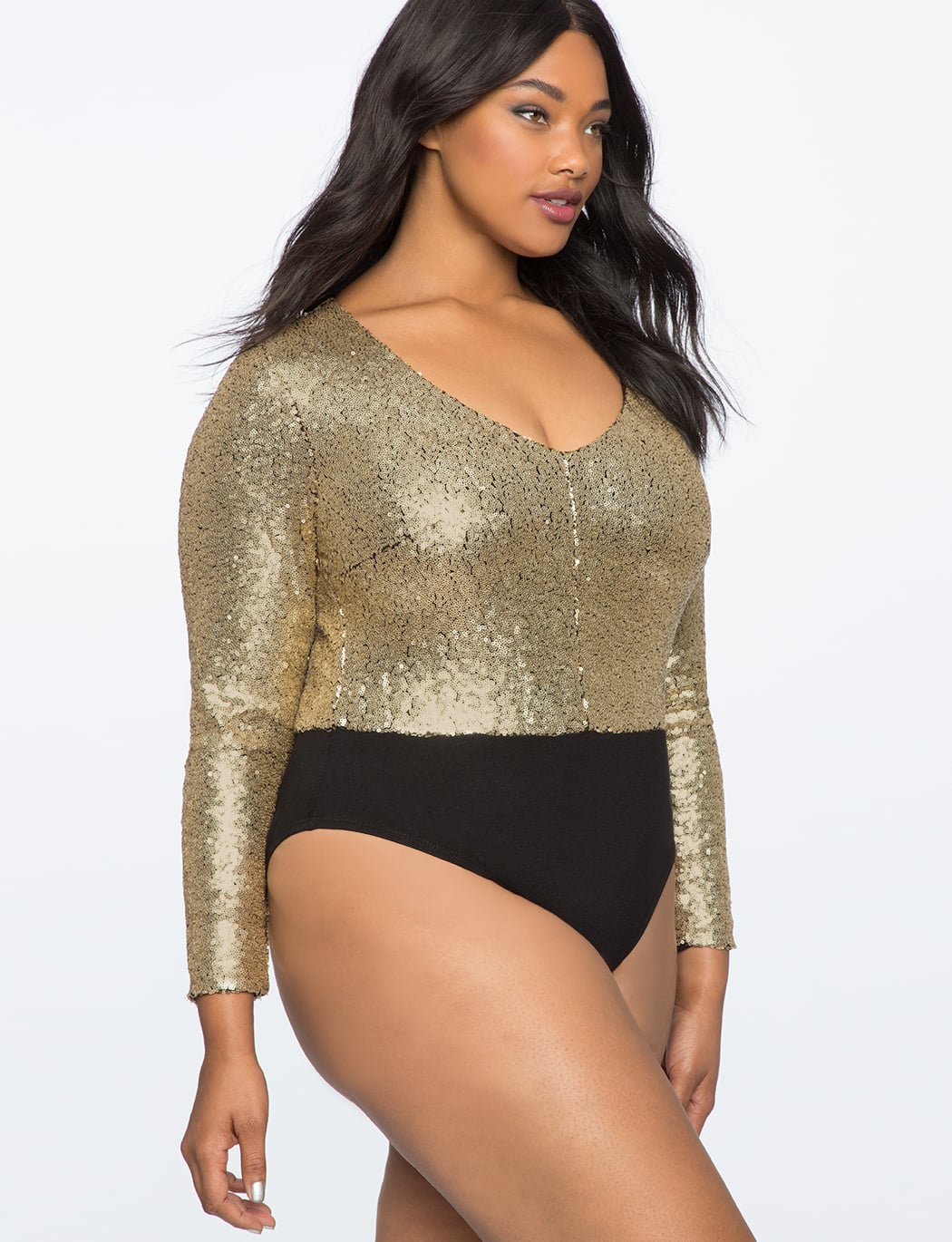 Gold Shimmer Long Sleeved Bodysuit (Ladies S) - clothing
