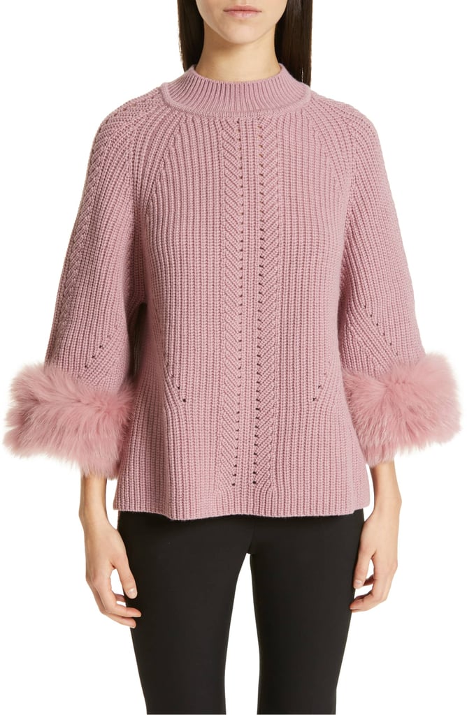 Fendi Genuine Fox Fur Cuff Cashmere Sweater