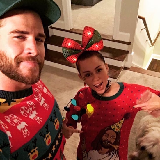 Miley Cyrus and Liam Hemsworth in Christmas Sweaters 2016