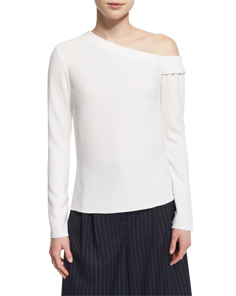 Tibi Long-Sleeve Crepe One-Shoulder Top ($375)
