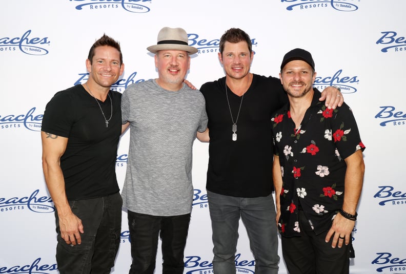 PROVIDENCIALES, TURKS AND CAICOS ISLANDS - AUGUST 31:  Jeff Timmons, Justin Jeffre, Nick Lachey and Drew Lachey are seen prior to the 98 Degrees Ultimate Throwback Concert at Beaches Turks & Caicos Resort Villages & Spa on August 31, 2022 in Providenciale