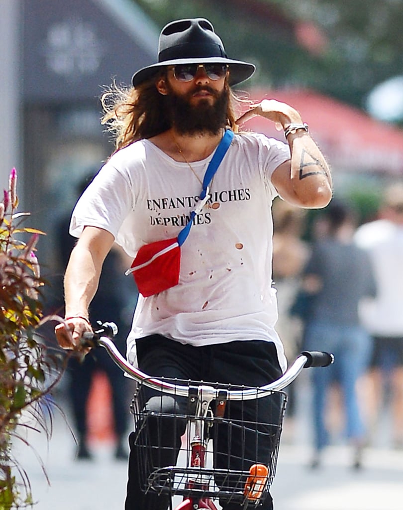 Jared Leto went for a bike ride in NYC on Sunday.