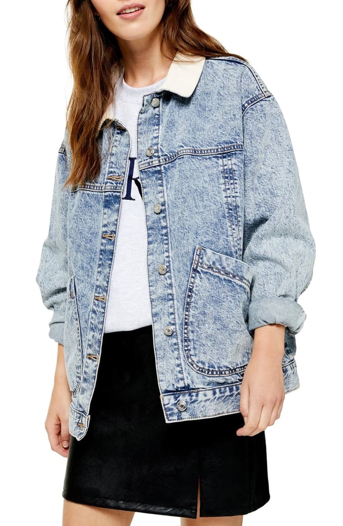 Topshop Cord Collar Patch Denim Jacket